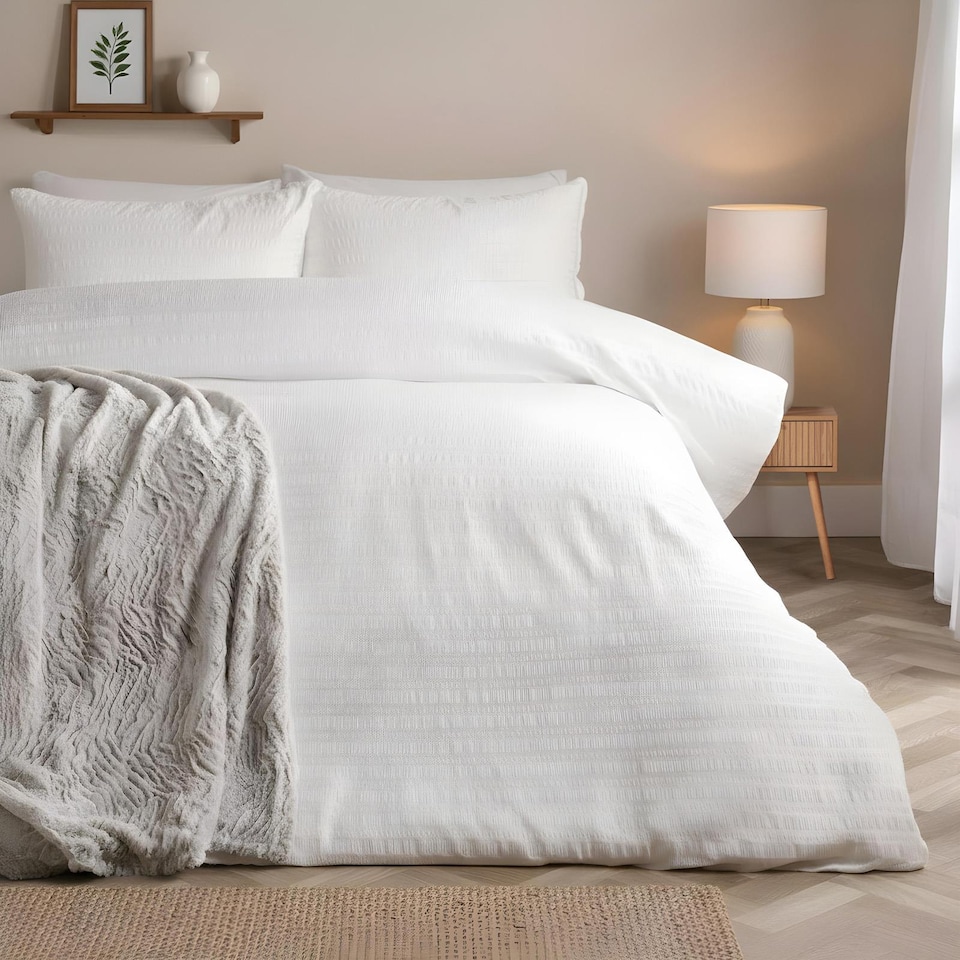 image 1 of OHS Embossed Bedding Set Textured Duvet Cover with Pillowcase | White | King