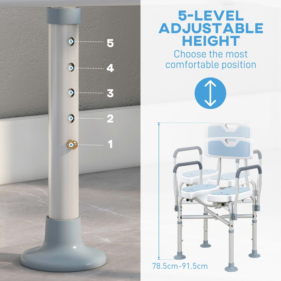 image 1 of HOMCOM Padded Bath Chair with Slotted Seat and Adjustable Height, Light Blue