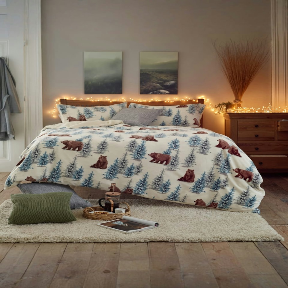 image 1 of Winter Bears Duvet Cover Set – Soft Fleece Bedding with Easy Zip Fastening | Multi | Double