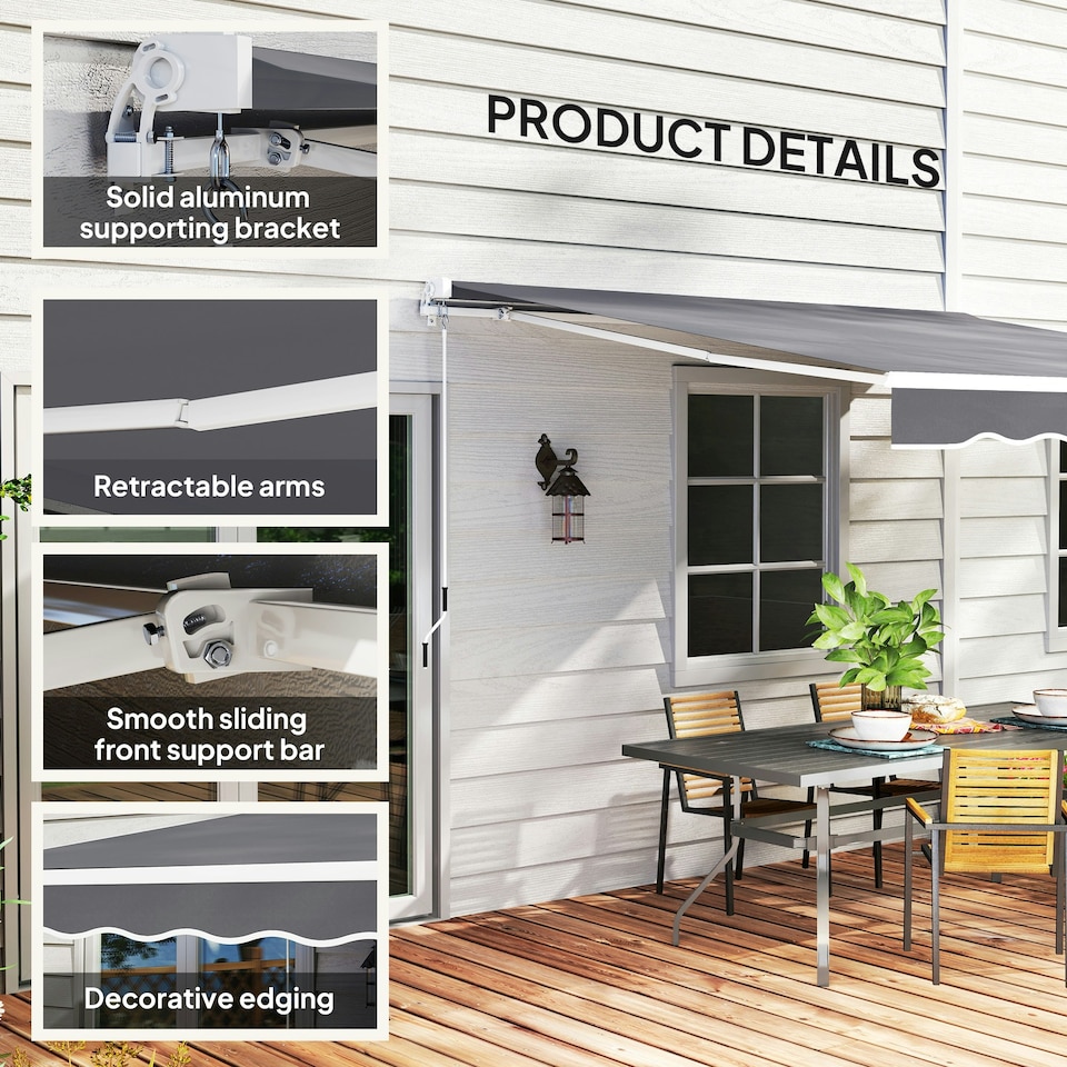 image 1 of Outsunny Garden Sun Shade Canopy Retractable Awning, 2.5 x 2m Grey | Dark Grey