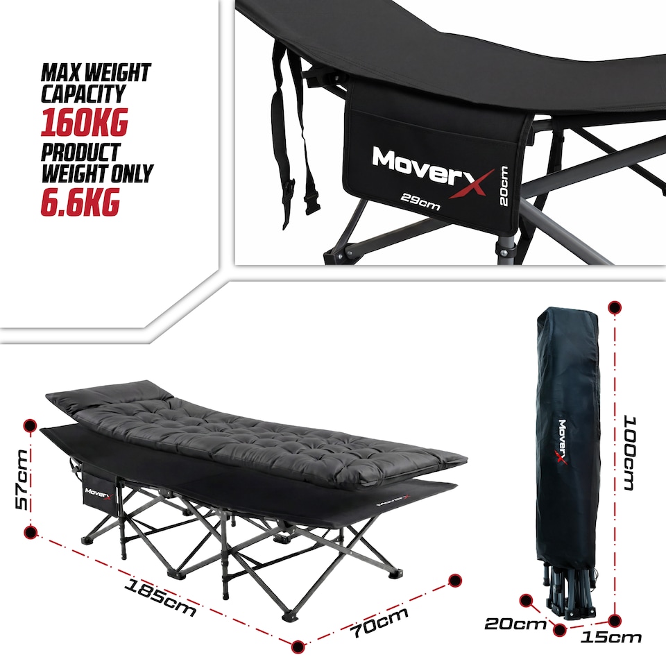 image 1 of MoverX Folding Camping Bed Single with Thick Mattress, 160kg