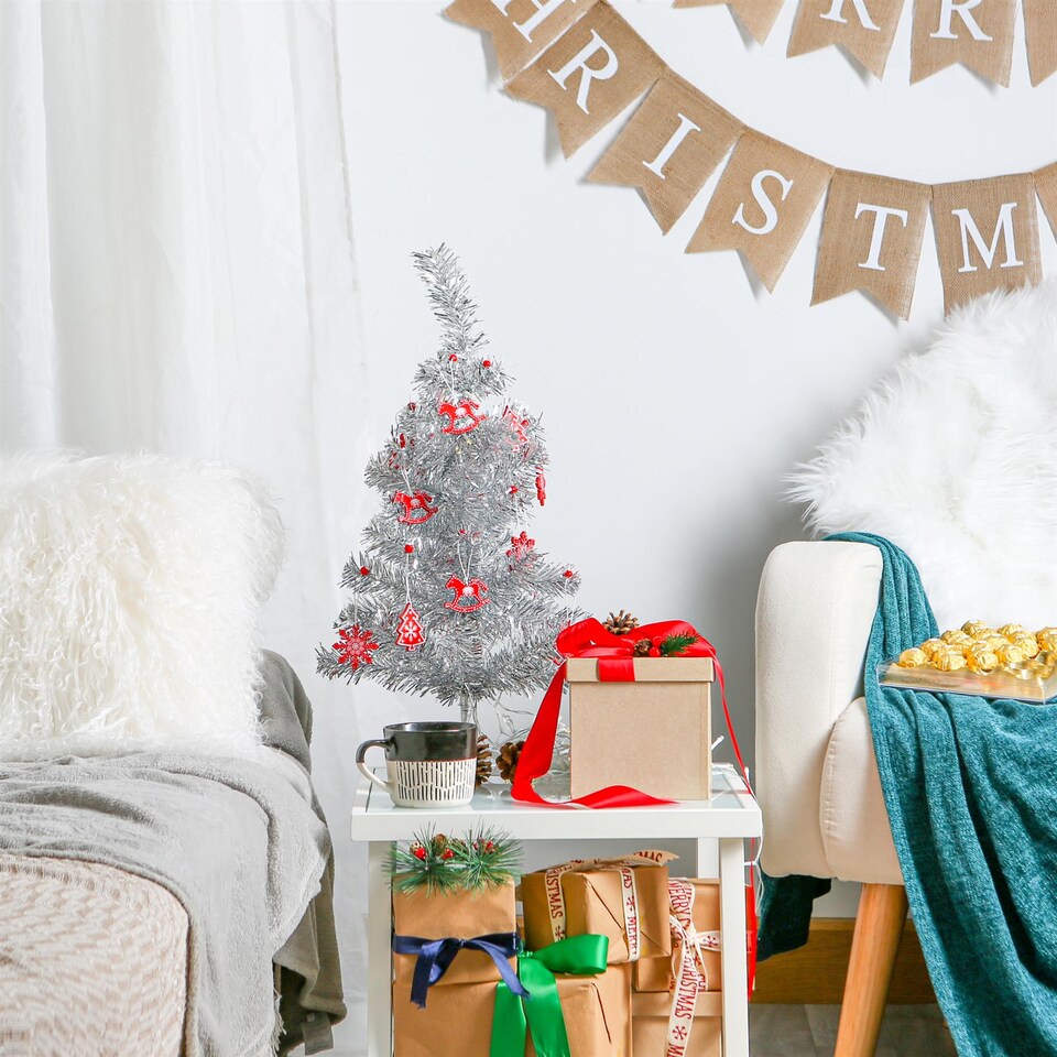 image 1 of Harbour Housewares Artificial Christmas Tree - 2ft - Silver