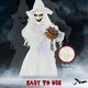 image 4 of Outsunny 74 Inch Halloween Decorations White Witch Holding Pumpkin Head, Standing Skeleton Ghost Prop Life Size with Light Up Eyes and Body