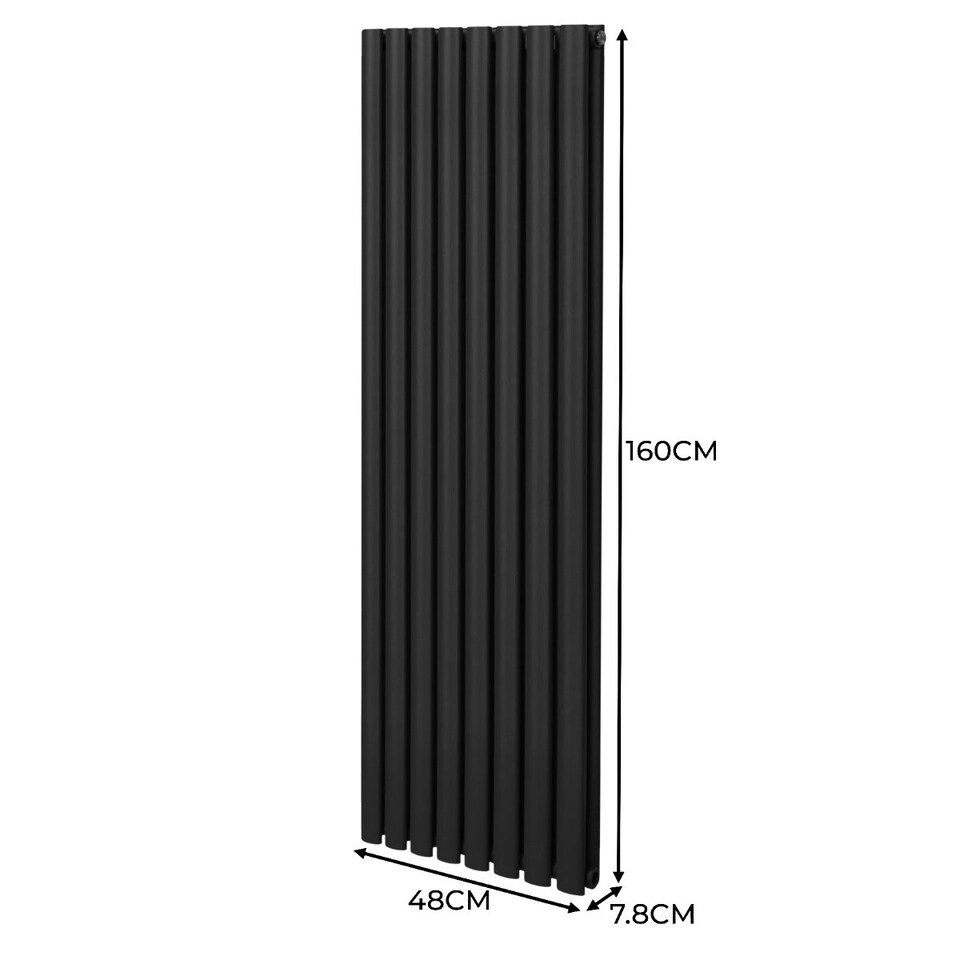 image 1 of Oval Column Radiator & Valves 1600mm x 480mm Black