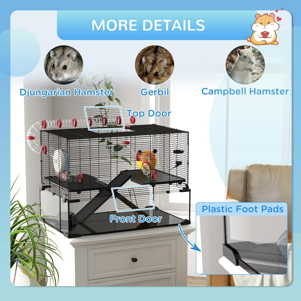 image 1 of PawHut Hamster Cage w/ Tunnels, Tubes, Ramps, Platforms, Hut, 78.5 x 48.5 x 57cm