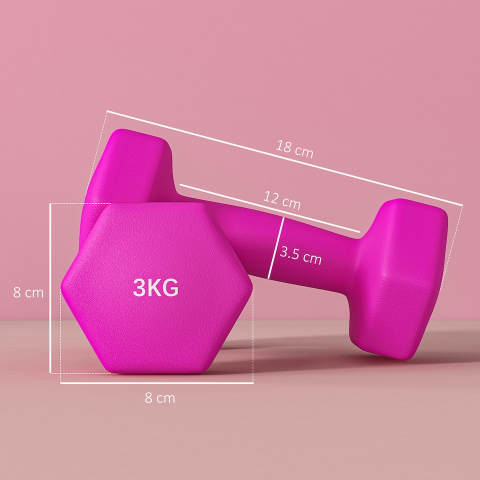 image 1 of SPORTNOW Set of 2 Hexagonal Dumbbells Weights Pair, 2 x 3kg, Pink