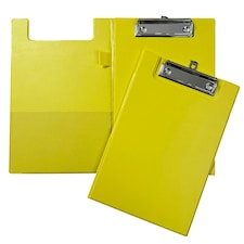A5 Yellow Foldover Clipboard with Pen Holder