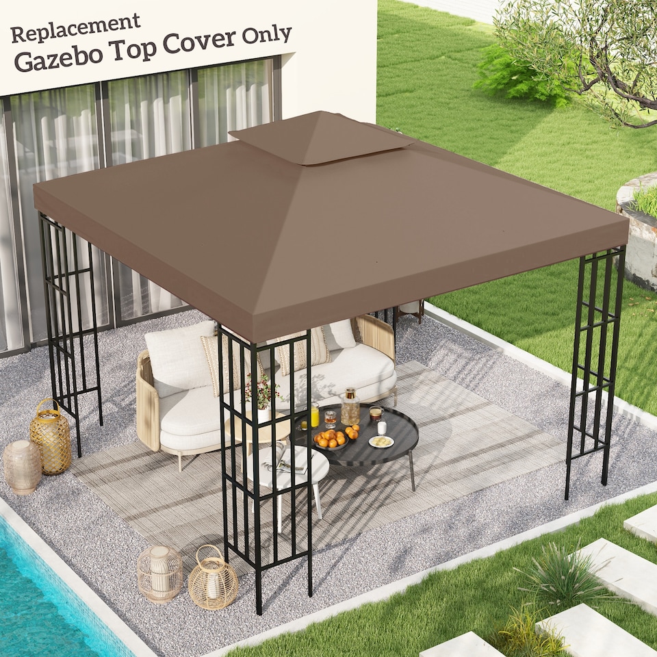 image 1 of Outsunny 3 x 3m Gazebo Canopy Replacement Cover 2Tier Roof Top Spare Part Coffee TOP COVER ONLY