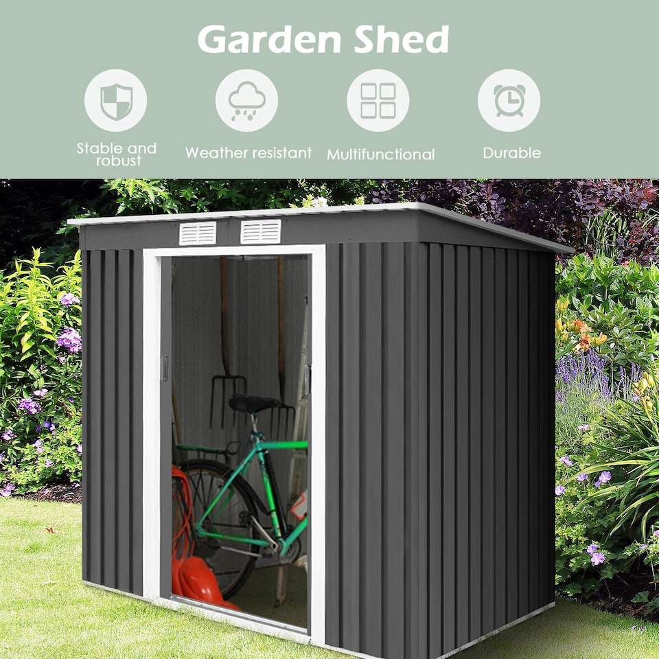 image 1 of 7FT x 4FT Outdoor Storage Shed Large Tool Utility Storage House W/Sliding Door