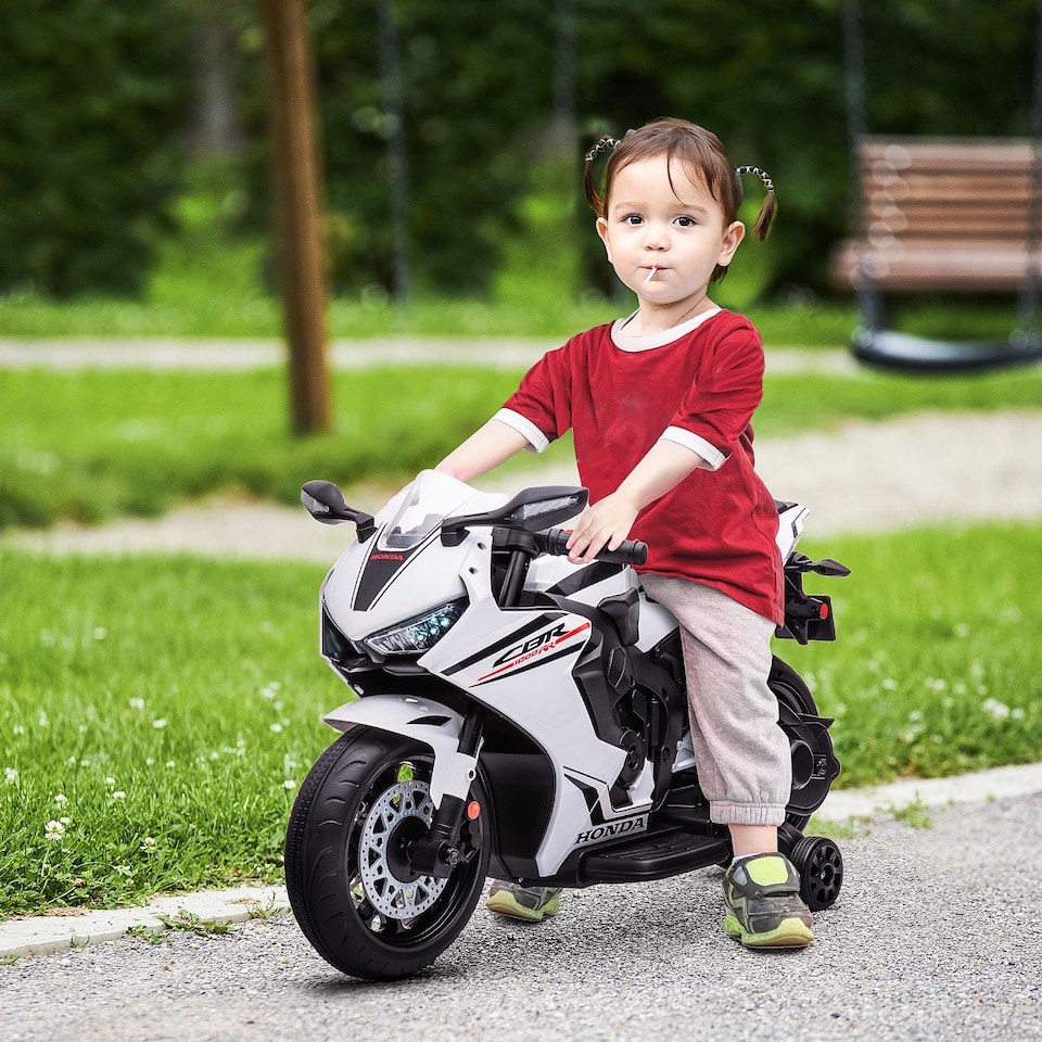 image 1 of HOMCOM Honda Licensed 6V Kids Electric Motorbike Ride On Motorcycle Vehicle with Headlights, Music, Training Wheels, for Ages 3-5 Years White