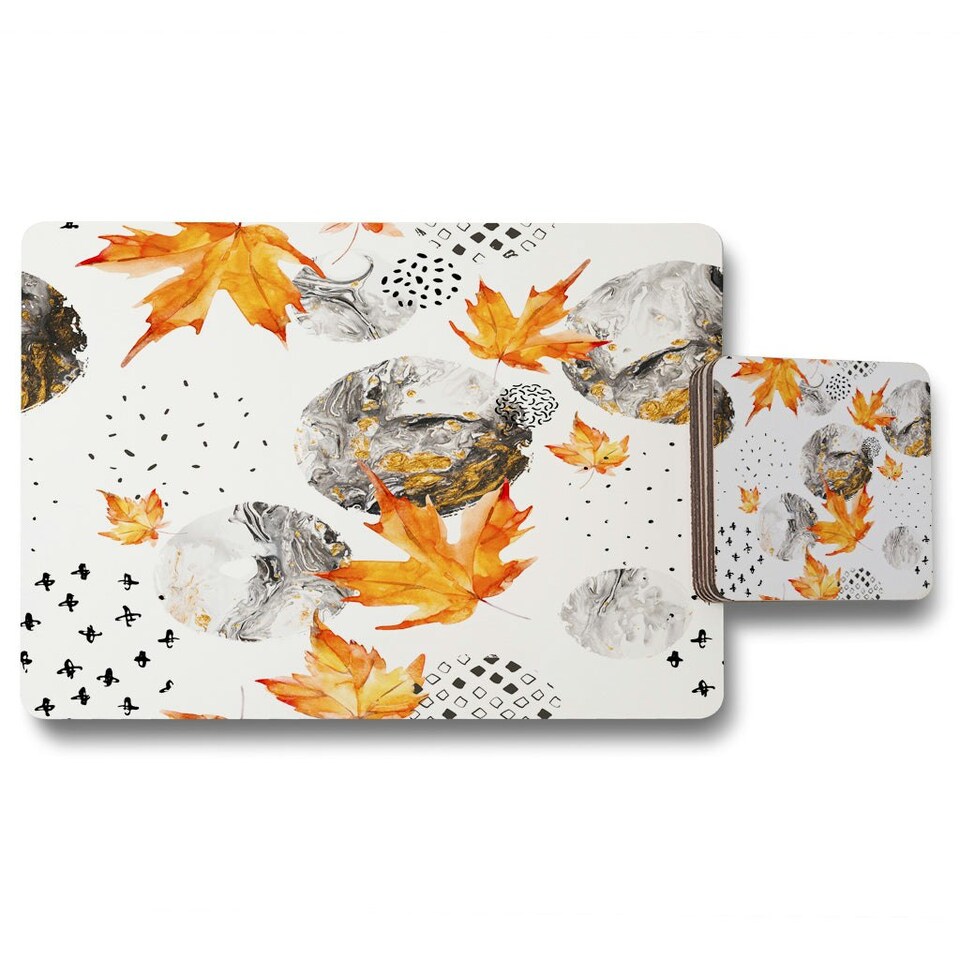 image 1 of Maple Leaves & Marbled Circles (Placemat & Coaster Set)