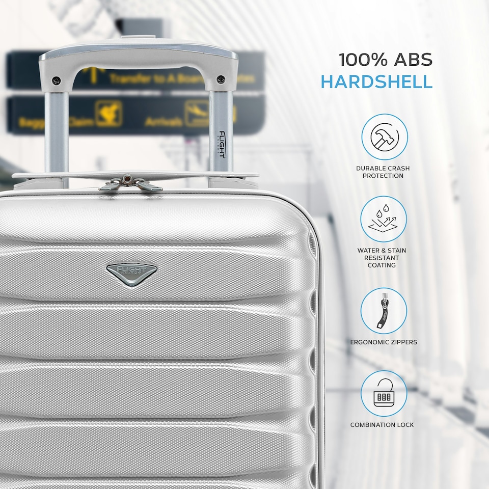 image 1 of 40x30x20cm Wizz Air & Vueling Maximum Size Free Cabin Carry On Lightweight 4 Wheel ABS Hard Case Suitcases Cabin Carry On Hand Luggage Silver | Silver | Cabin Bag