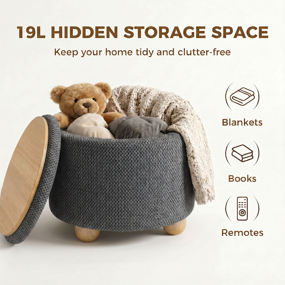 image 1 of HOMCOM Round Storage Ottoman with Reversible Lid