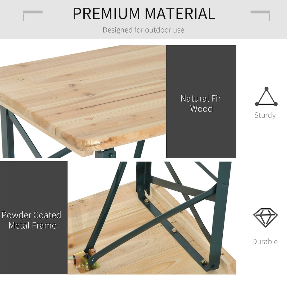 image 1 of Outsunny 3PC Wooden Garden Picnic Set Patio Dining Table Bench Chair Party