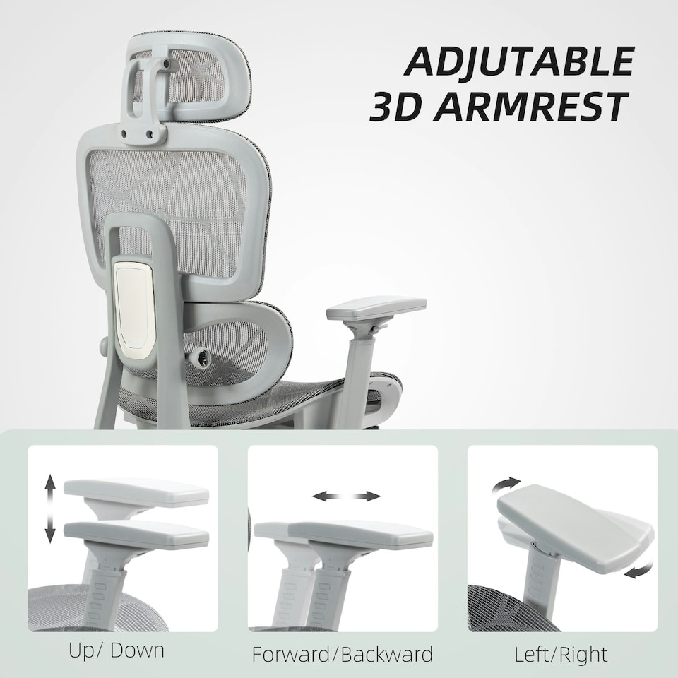 image 1 of HOMCOM Ergonomic Office Chair Swivel Computer Chair with 3D Armrest Grey