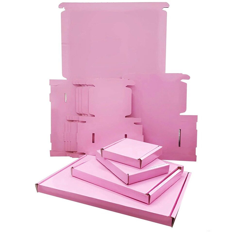 image 1 of 100 x Pink Mini (10cm x 10cm x 2cm) PIP Postal Shipping Large Letter Cardboard Boxes Pink