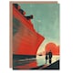 image 1 of Greeting Card Cruise Ship Sunset Harbour Red Blue Travel Farewell