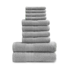 VELVETIO 10 Piece Towel Bale Set Toronto Stripe Pattern - 100% Cotton, 450 GSM Silver