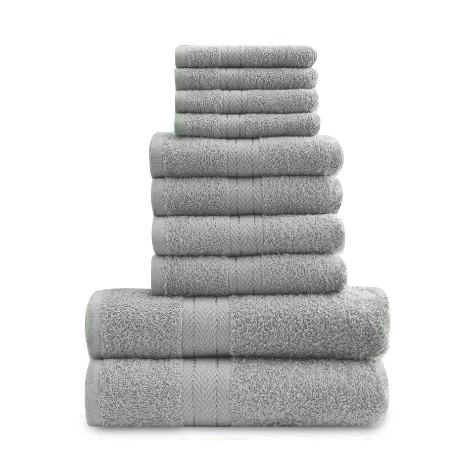 image 1 of VELVETIO 10 Piece Towel Bale Set Toronto Stripe Pattern - 100% Cotton, 450 GSM Silver