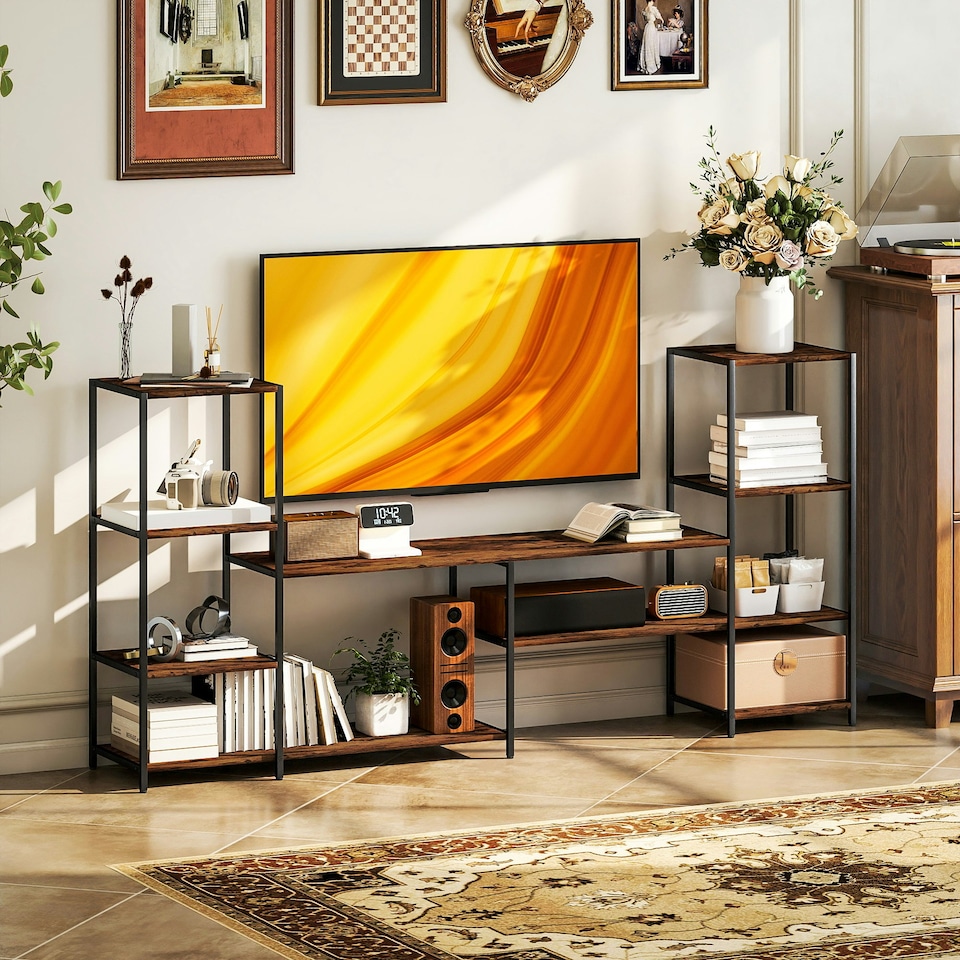 image 1 of HOMCOM TV Unit for TVs up to 55 Inches, Industrial TV Stand with Shelves Brown