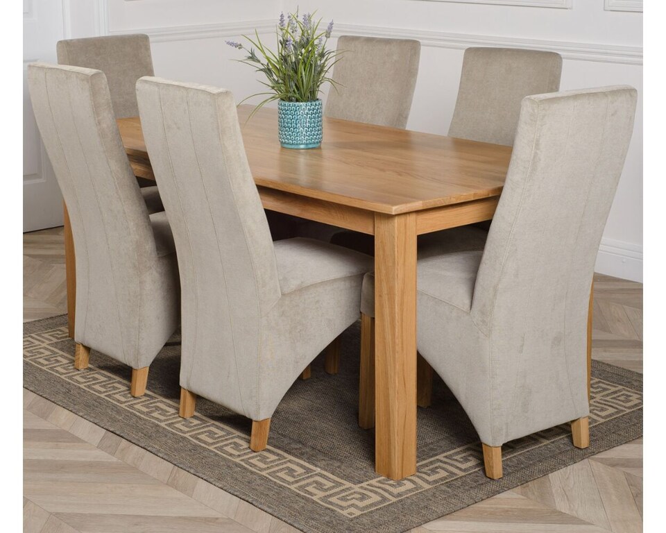 image 1 of Oslo 180 x 90 cm Large Oak Dining Table and 6 Lola Fabric Chairs | Grey | Grey