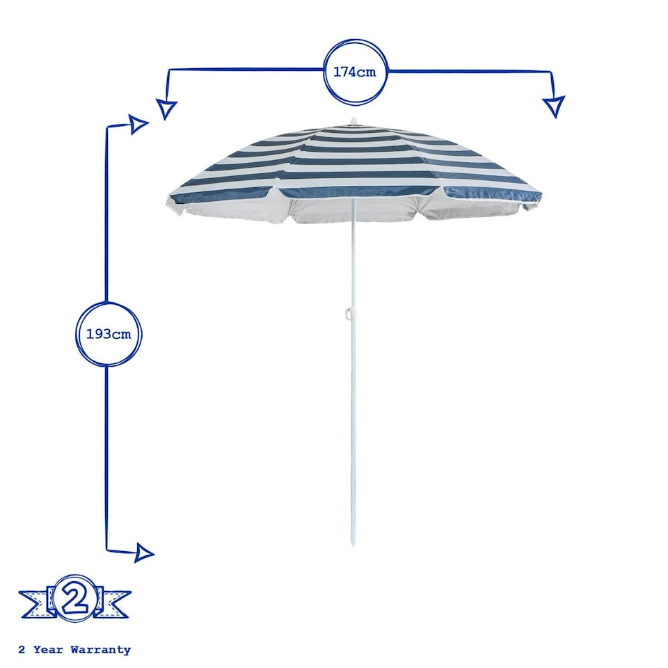 image 1 of Harbour Housewares Metal Beach Parasol - 1.8m  - Green Stripe Multi