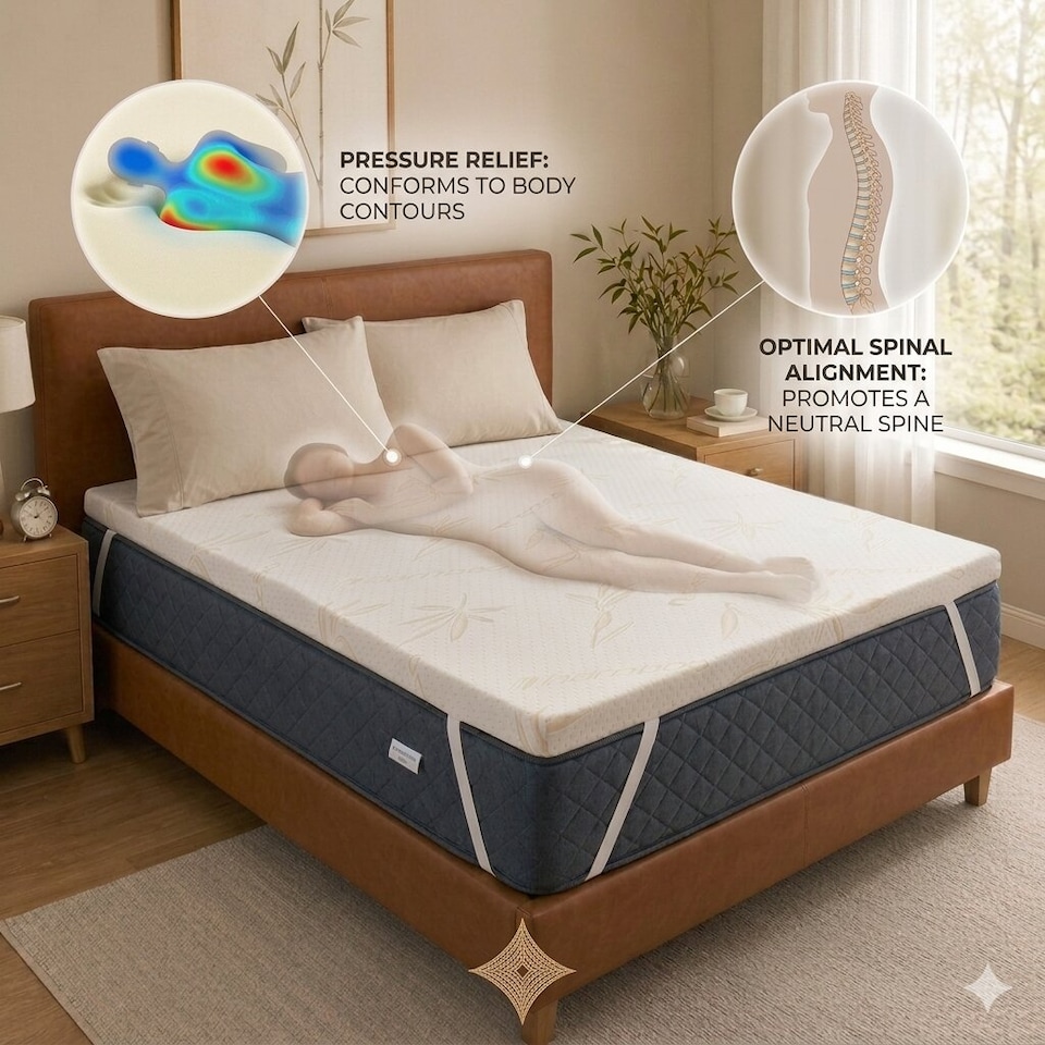 image 1 of 2 inch - 5cm Memory Foam Mattress Topper for Small Double Bed With Removable and Washabel Bamboo Zip Cover and Elastic Strap