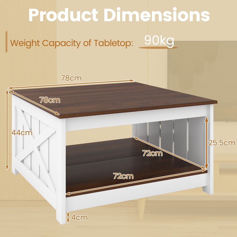 image 1 of COSTWAY Farmhouse Coffee Table Square Coffee Table White
