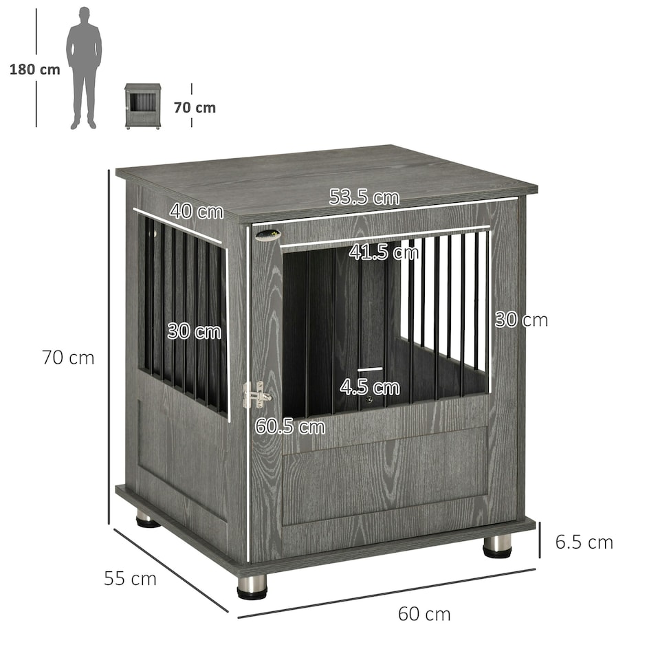 image 1 of PawHut Dog Crate Kennel Cage for Small Dog, Indoor End Table, Grey