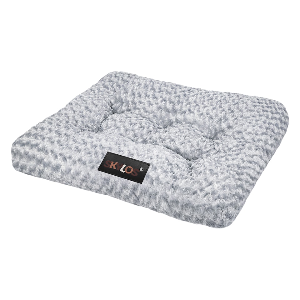 image 1 of SKYLOS Dog Bed Plush Soft Rose Velvet Non-Slip Pet Crate Keneel Mat | Grey | L | L