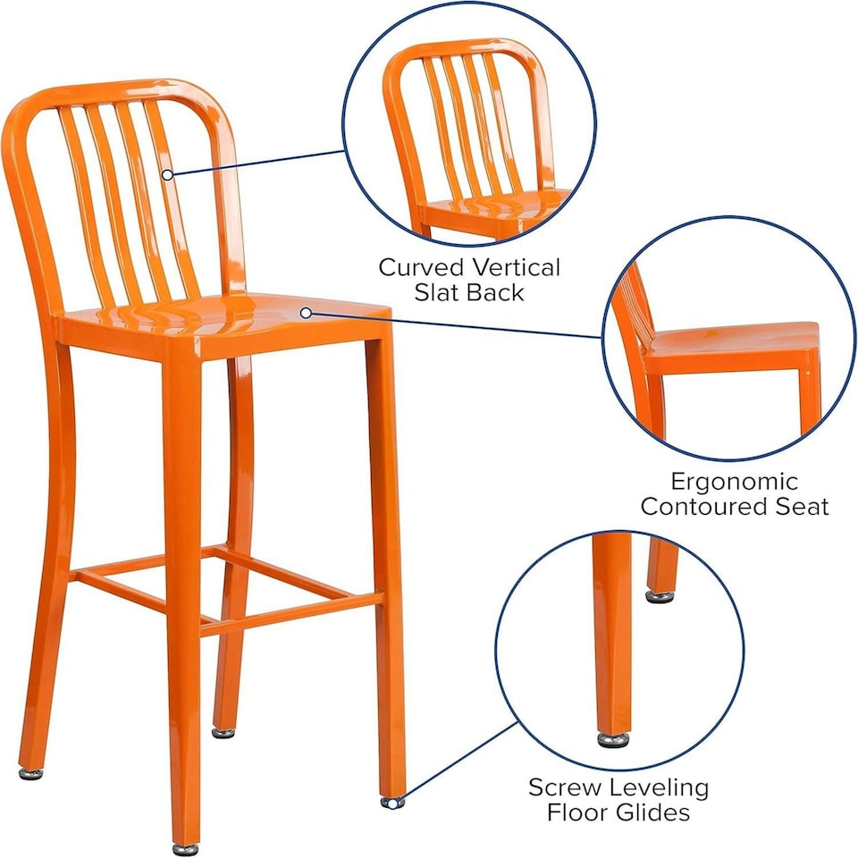 image 1 of Gael Slat Back Commercial Bar Stool Orange - Set of 2 - Modern Galvanised steel Orange