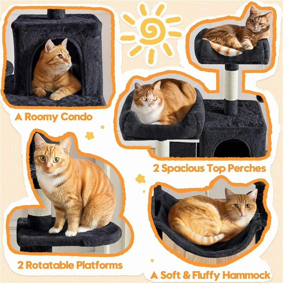 image 1 of Yaheetech 149 cm Multilevel Cat Tree with Plush Perch Black