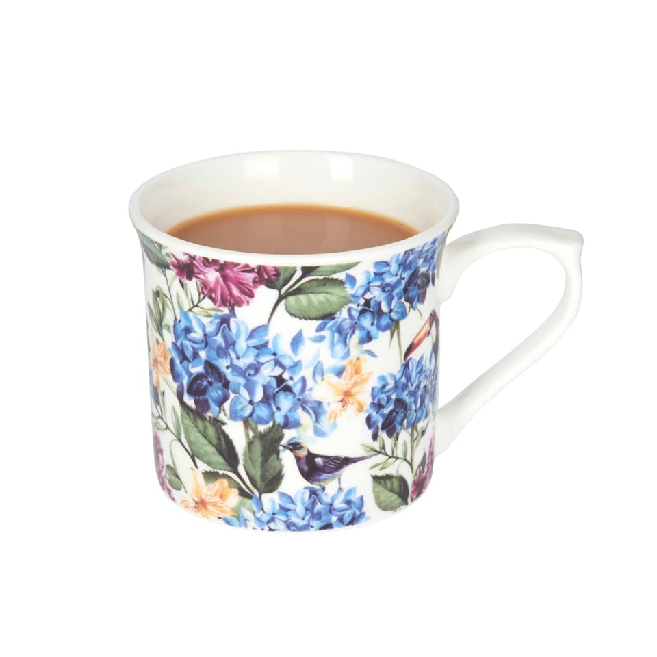 image 1 of KitchenCraft Flute Fine Bone China Country Floral Mug | Blue | 1