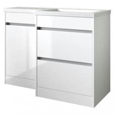 Bathroom Right Handed 2 Drawer Combination Unit with L Shape Basin 1100mm Wide (Urban) - White - Brassware Not Included | White | White | 1