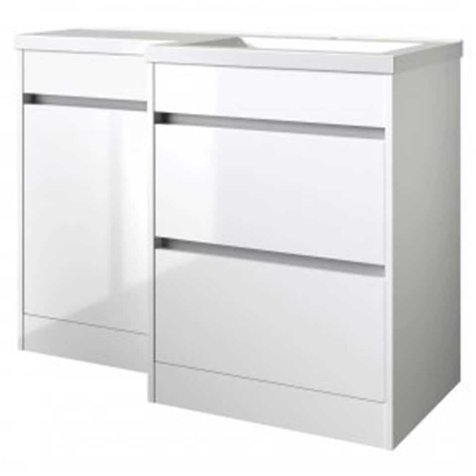 image 1 of Bathroom Right Handed 2 Drawer Combination Unit with L Shape Basin 1100mm Wide (Urban) - White - Brassware Not Included | White | White | 1