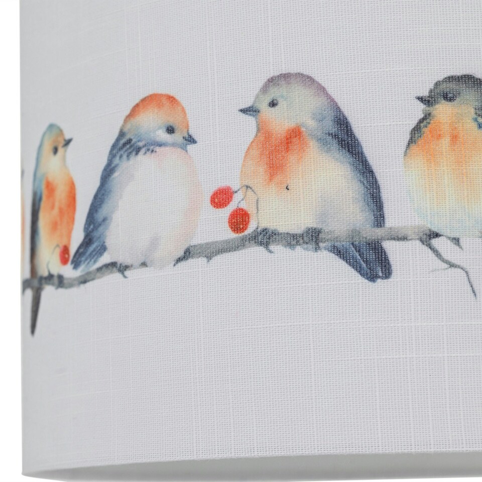 image 1 of First Choice Lighting Set of 2 Branch Bird Print Linen Easy Fit 30cm Pendant Shades Multi
