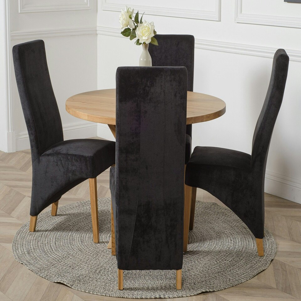 image 1 of Oregon Round Oak Dining Table with Lola Fabric Chairs Black