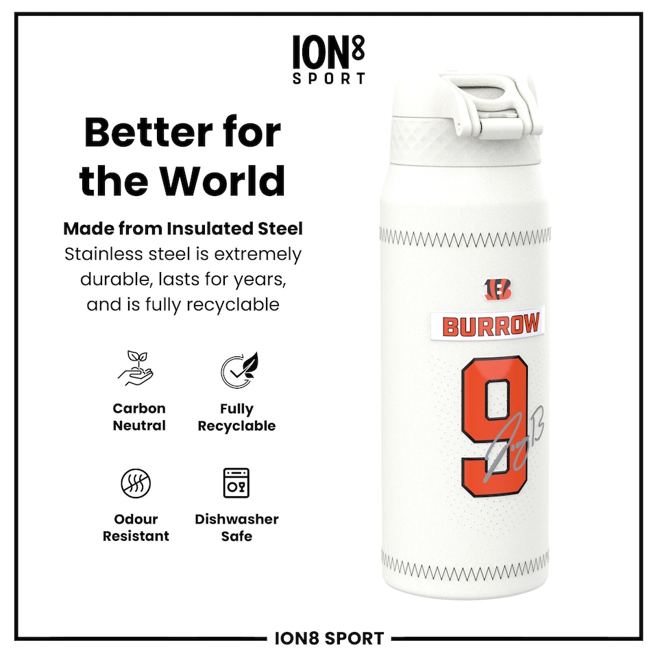 image 1 of NFL x Sports, Vacuum Insulated Steel Bottle, Series, 750ml (24oz) | White | NFL GameDay Burrow Bengals | One Size