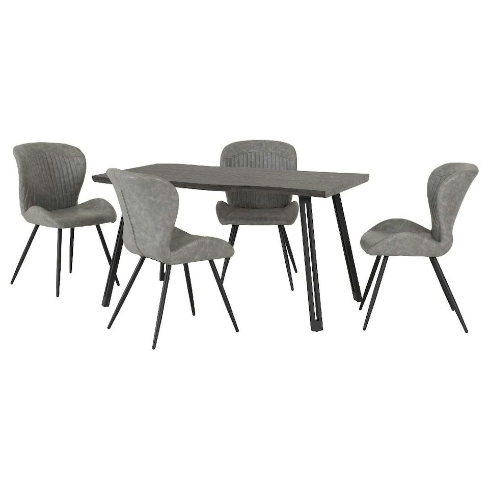 image 1 of Quebec Wave Edge Medium Dining Table Set with 4 Chairs Black | Black Wood Grain/Grey