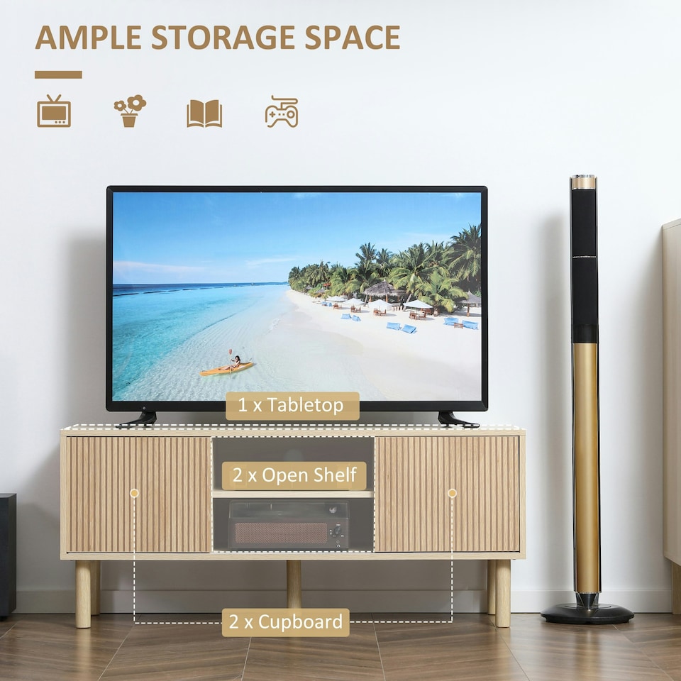 image 1 of HOMCOM TV Stand Cabinet for TVs up to 50" with Sliding Doors, Natural