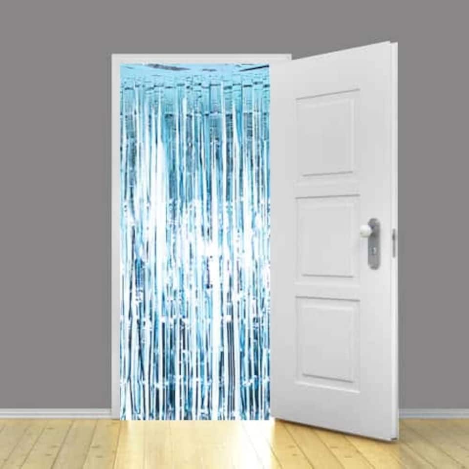 image 1 of Baby Blue Foil Door Curtain Backdrop 92cm x 244cm - Pack of 10