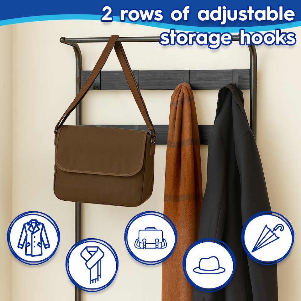 image 1 of Harbour Housewares Curved Steel Coat Rack with Shoe Storage Bench - Black/Black | Black | Black/Black | One Size