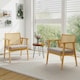 image 3 of COSTWAY Wooden Accent Chair Upholstered Arm Chair Brown