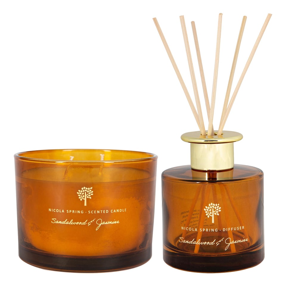 image 1 of Nicola Spring Scented Candle & Reed Diffuser Set - 350g - Sandalwood & Jasmine | Orange | Orange