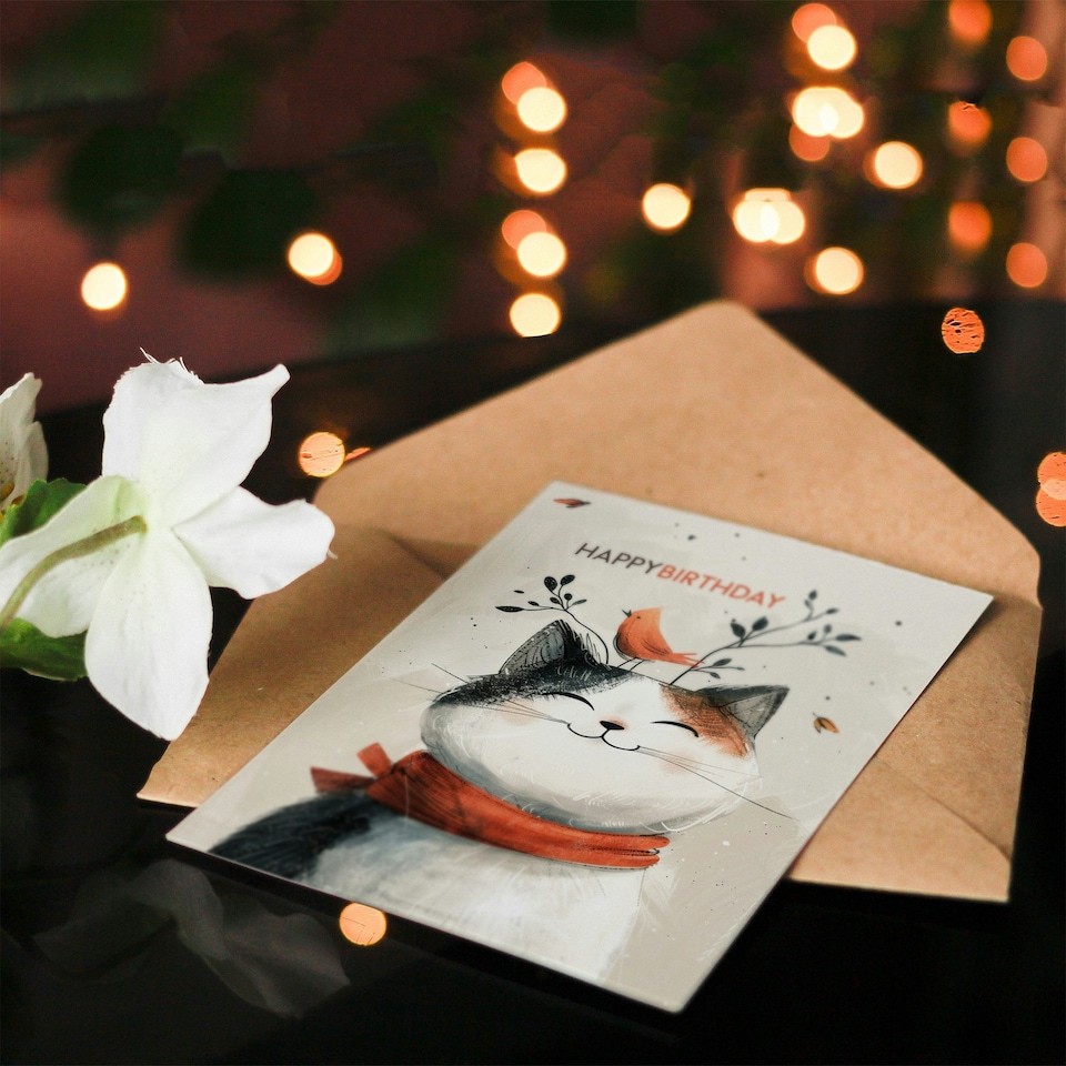 image 1 of Pet Bird On Head Girl Boy Kids Cat Daughter Son Birthday Card