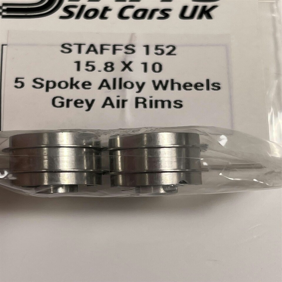 image 1 of Staffs Slot Cars 5 Spoke Grey Alloy Wheels Air Rims 15.8 x 10 mm x2 STAFFS 152