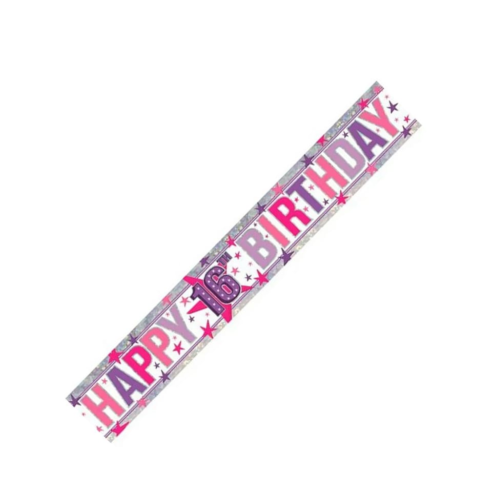 image 1 of Amscan Holographic Happy 16th Birthday Banner - Pink - One Size