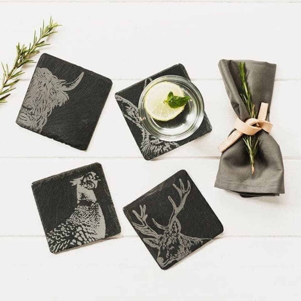image 1 of The Just Slate Company Set of 4 Country Animals Slate Coasters