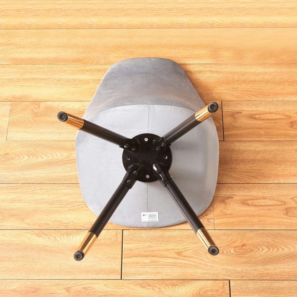 image 1 of Set of 4 Sofia Ergonomic Modern Dining Chairs Upholstered in Velvet, Metal Legs with Gold End Tips | Grey | Light Grey