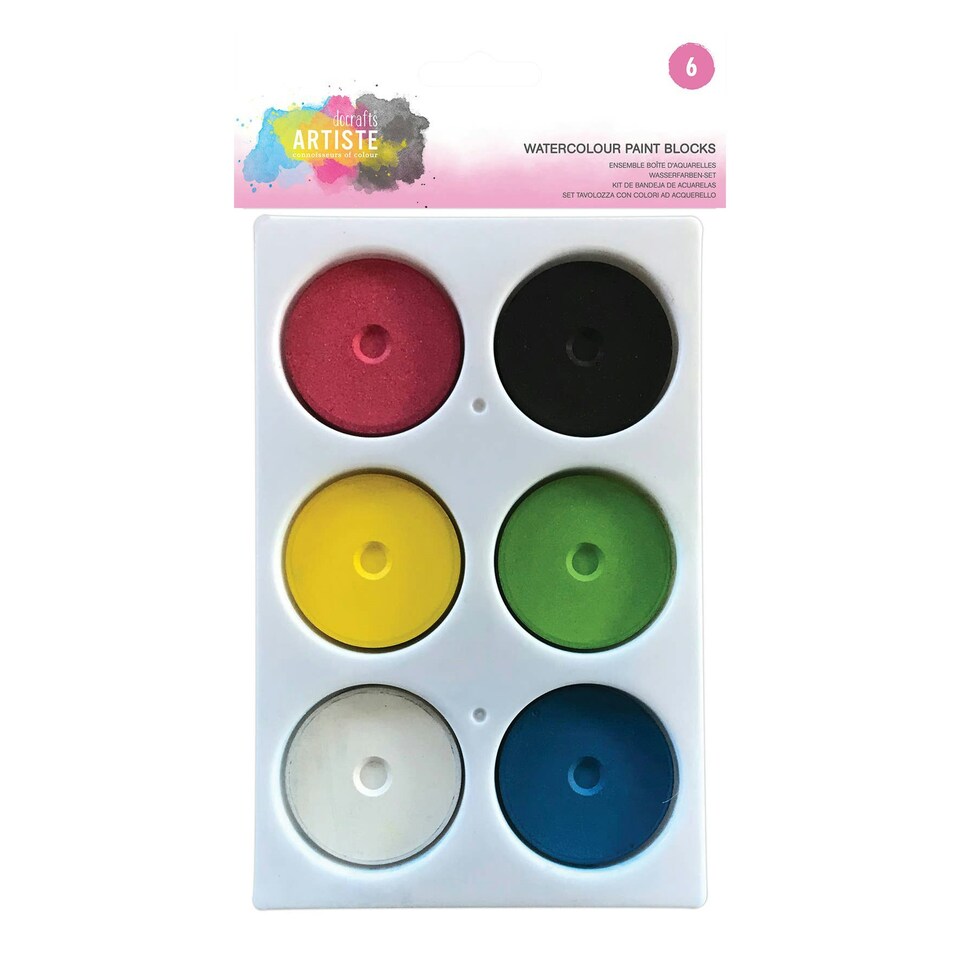 image 1 of Artiste Watercolour Paint Blocks, Multicoloured, 6 Colours, Set